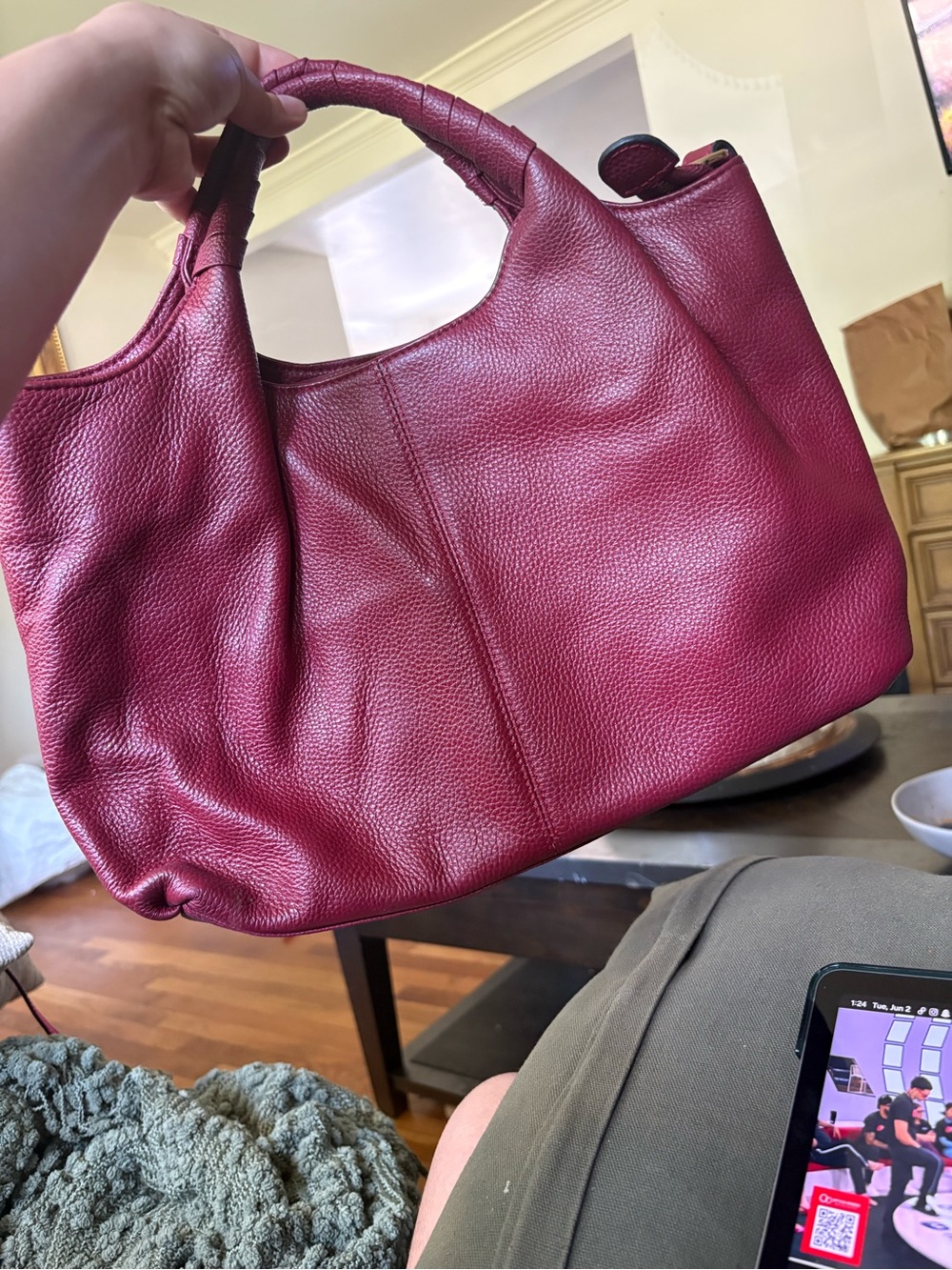 Structured Pebbled Shoulder Bag in Berry